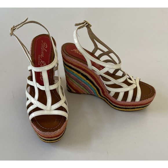 Paloma Barcelo Platform Shoe Wedge Strappy Hippie Sandal Patent Leather BOHO 7.5 - Picture 1 of 13